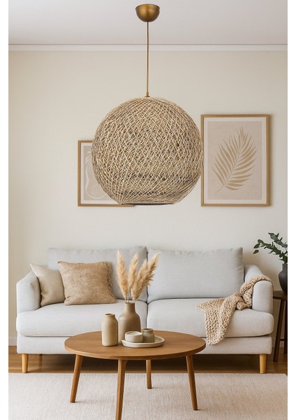 Doğal El Yapımı Bohem-Rustik-Modern-Jüt-Yapımı Sarkıt avize