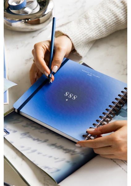 2026 18X20 Spiralli Haftalık Kare Ajanda 12 Aylık - Mavi Aura modelleri