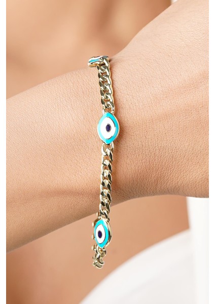 14 Ayar Altın 3'lü Çekik Göz Gurmet Zincir Bileklik