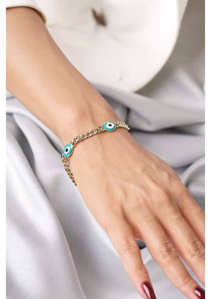 14 Ayar Altın 3'lü Çekik Göz Gurmet Zincir Bileklik fiyatları