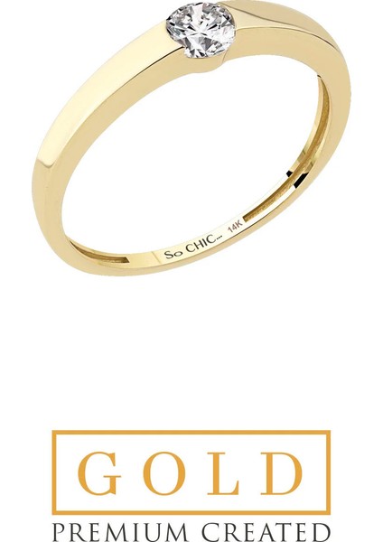 Sarı Altın Sertifikalı Premium Created Taşlı Tektaş Yüzük