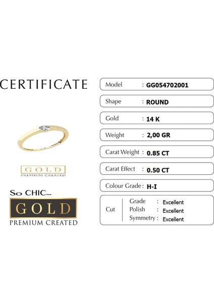 Sarı Altın Sertifikalı Premium Created Taşlı Tektaş Yüzük fiyatları