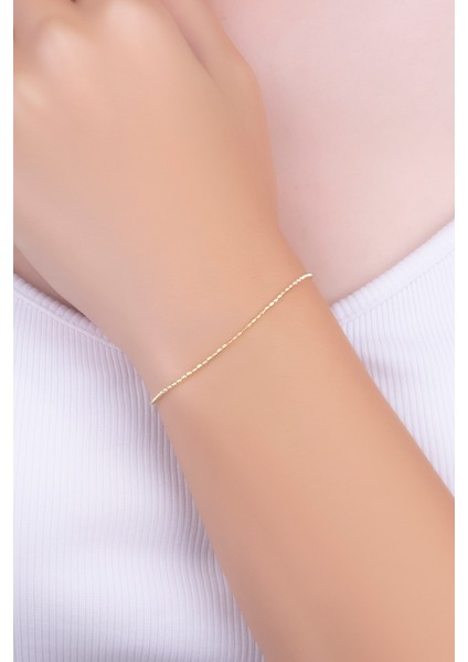 Italyan Lucia 18 Ayar Sarı Altın Kaplama 19 cm Gümüş Zincir Bileklik fiyatları