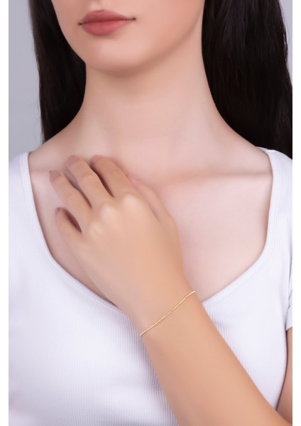 Italyan Lucia 18 Ayar Sarı Altın Kaplama 19 cm Gümüş Zincir Bileklik fırsatları