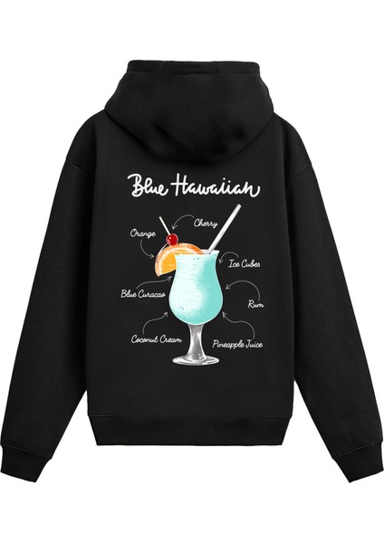 Blue Hawaiian Sırt Baskılı Hoodie