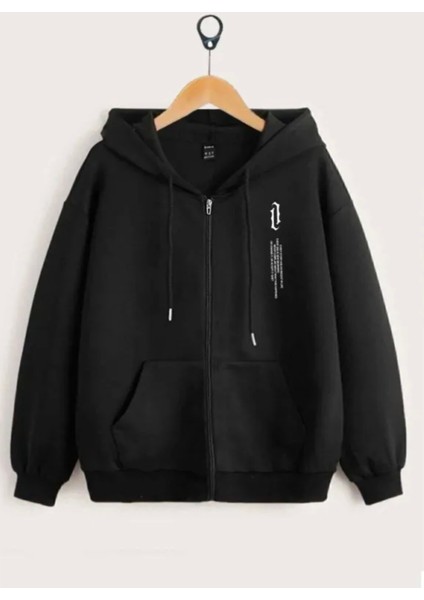 Punıx Kıds Özel Üretim Kapüşonlu Fermuarlı Dikey Yazı Baskılı Erkek Çocuk Sweatshırt