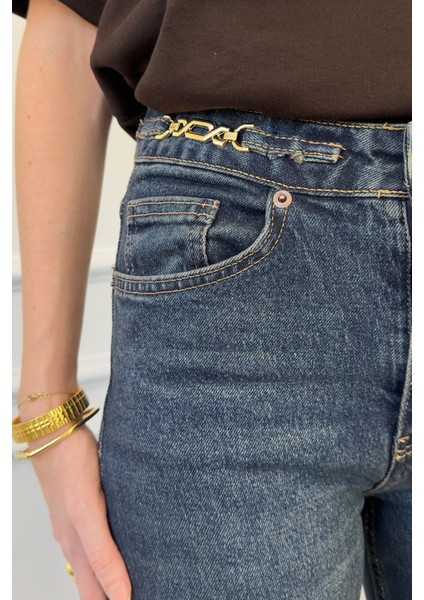 Zincir Detay Premium Jean Pantolon- Mavi