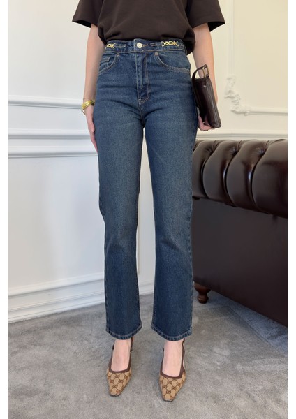 Zincir Detay Premium Jean Pantolon- Mavi