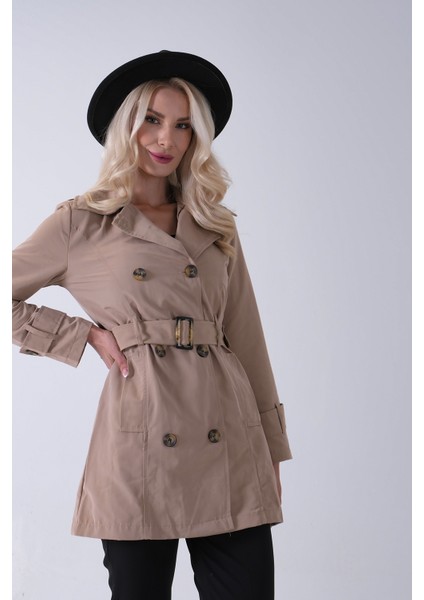 Vizon Bilek ve Omuz Apolet Detaylı Kemerli Düğme Kapamalı Trenç 4200829.34