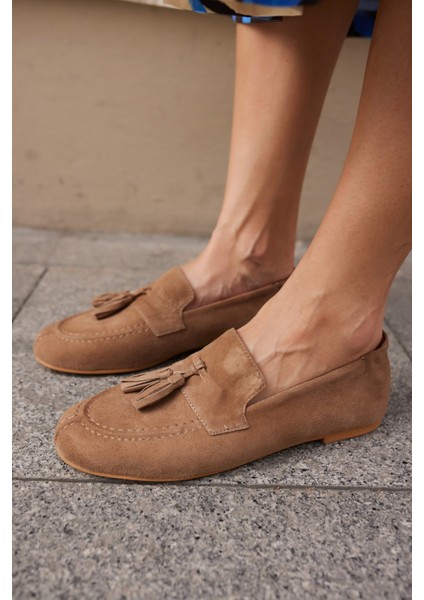 Albares Kadın Bordo Gercek Suet Puskullu Babet