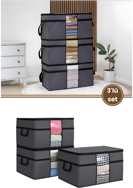 3’lü Yorgan Hurcu Seti, Yastık Yorgan Kıyafet Giysi Çamaşır Çeyizlik Düzenleyici (70X40CM) 3 Adet