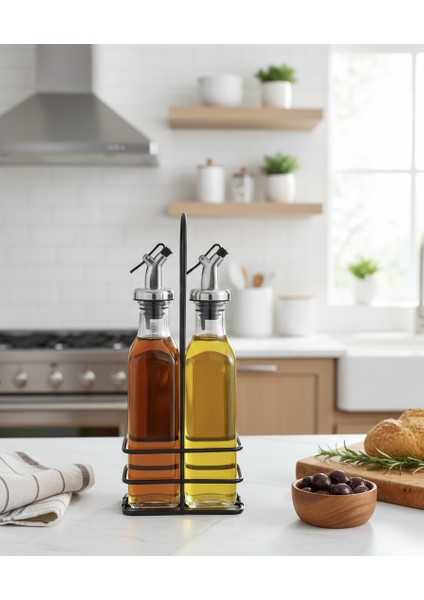 2'li Cam Zeytinyağlık & Sirkelik Seti – Metal Standlı, Şık Tasarım (250ML) Yağlık - Yağdanlık fiyatları