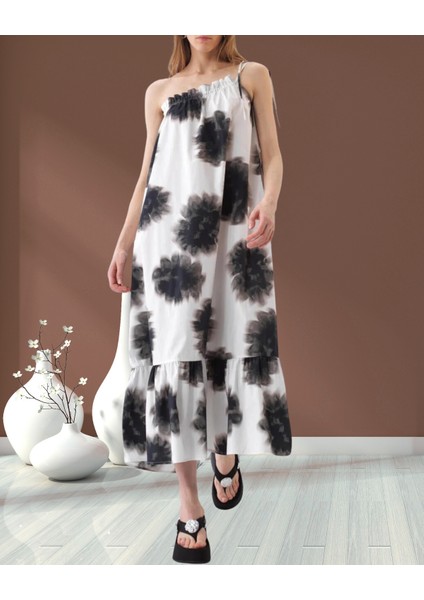 xint Kadın Beyaz Omuz Dekolteli Oversize Midi Boy Elbise modelleri