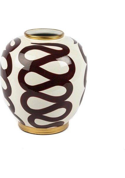 Beyaz Bordo Desenli Vazo 25X30CM