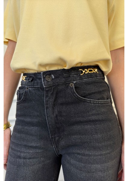 Zincir Detay Premium Jean Pantolon- Gri