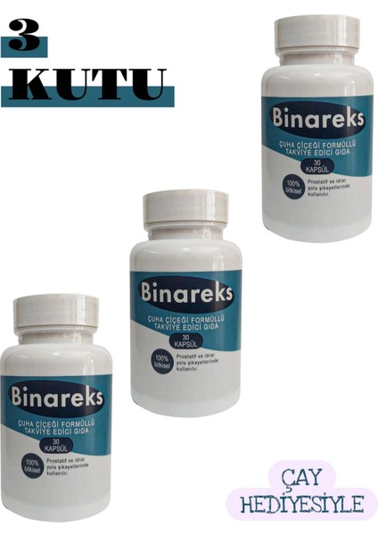 Binareks Çuha Çiçegi Formüllü Bitkisel Takviye Edici Gıda Caps 3 x 30 Adet (3 Aylık Kullanım) Çay Hediye