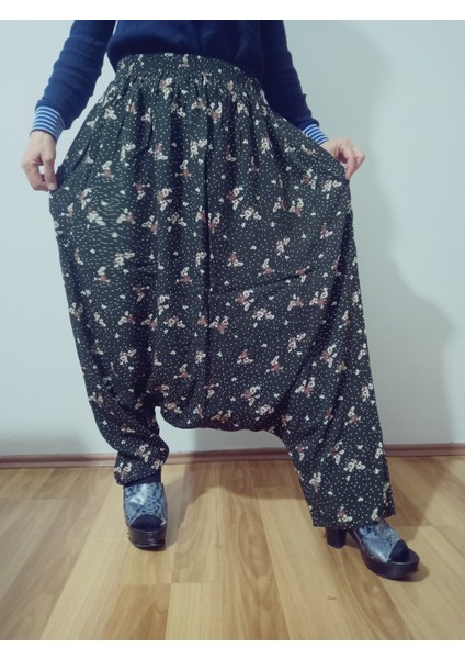 Adana Şalvarı Viskon Basma Kumaş, Otantik Bohem Desenli Cepli Şalvar %100 Pamuk