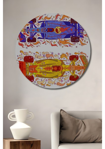 Renkli Formula 1 Arabaları Ahşap Mdf Dekoratif Ev/işyeri Duvar Tablo Yuvarlak Ev/işyeri Duvar Tablo