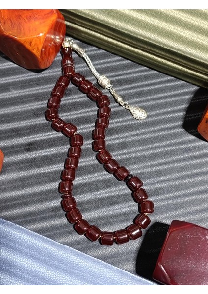 Sıkma Çubuk Kehribar Tesbih Koyu Kahve