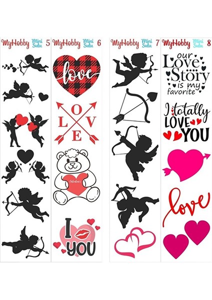 Sevgililer Gününe Özel Sulu Transfer, Aşk, Sevgi, Hobi 6*25 Cm, 4'lü Set