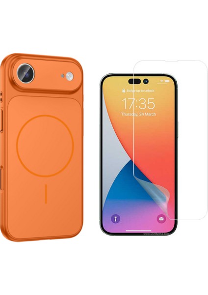 Iphone 17 Air Kılıf M-Safe Şarj Özellikli Kamera Camlı Formen Kapak-Turuncu + Nano Ekran Koruyucu