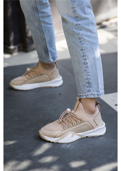 Salva Kadin Bej Scuba Kumaş Taş Detay Sneaker