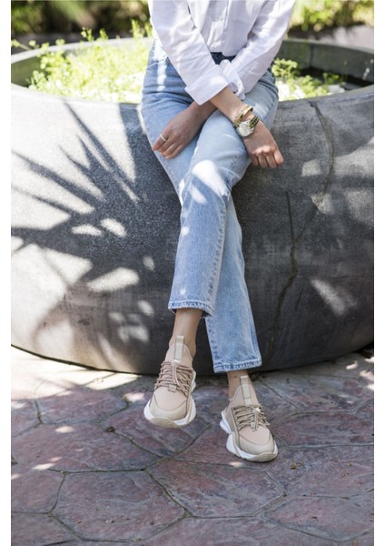 Salva Kadin Bej Scuba Kumaş Taş Detay Sneaker modelleri