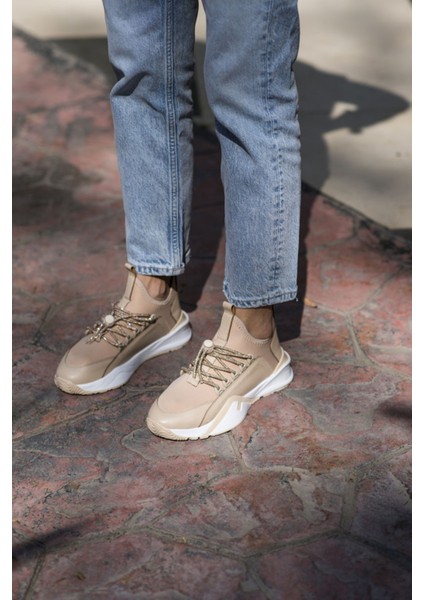 Salva Kadin Bej Scuba Kumaş Taş Detay Sneaker