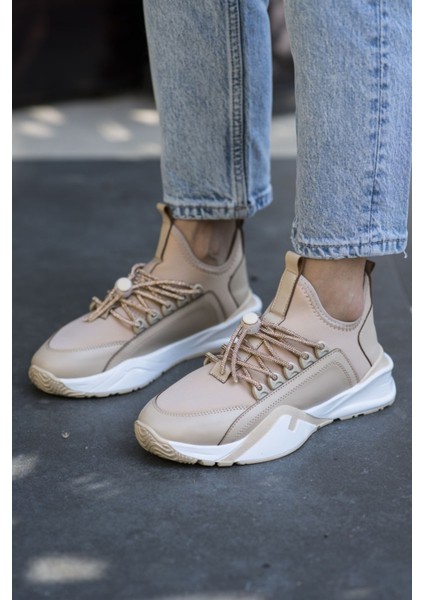Salva Kadin Bej Scuba Kumaş Taş Detay Sneaker
