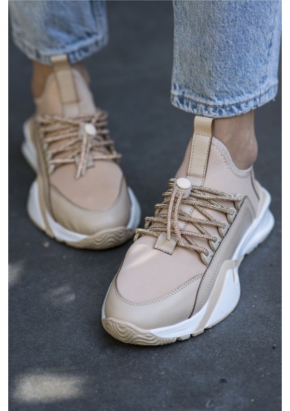Salva Kadin Bej Scuba Kumaş Taş Detay Sneaker