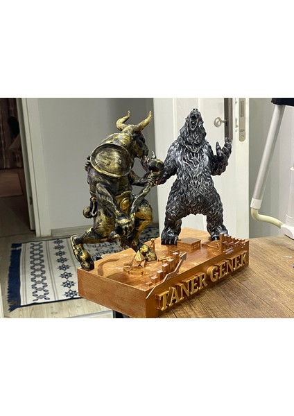 Kişiye Özel Tasarım Borsa Tutkunlarına Masa Figürü Boğa ve Ayı