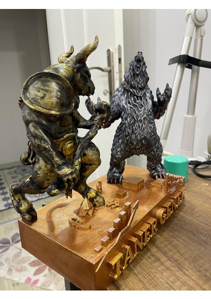 Kişiye Özel Tasarım Borsa Tutkunlarına Masa Figürü Boğa ve Ayı modelleri