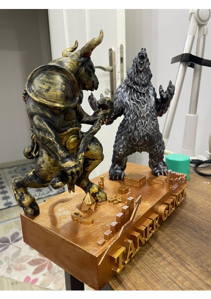 Kişiye Özel Tasarım Borsa Tutkunlarına Masa Figürü Boğa ve Ayı