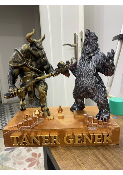 Kişiye Özel Tasarım Borsa Tutkunlarına Masa Figürü Boğa ve Ayı