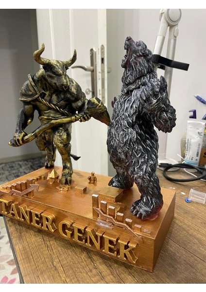 Kişiye Özel Tasarım Borsa Tutkunlarına Masa Figürü Boğa ve Ayı