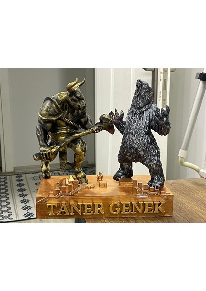 Kişiye Özel Tasarım Borsa Tutkunlarına Masa Figürü Boğa ve Ayı