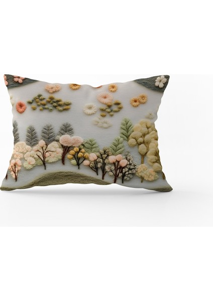 Çift Taraflı Dijital Baskı Kırlent Kılıfı Keçe Işi Görünümlü Çiçek Desenli