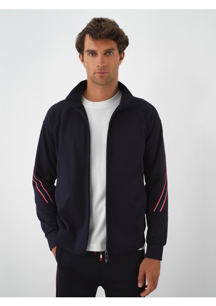 Erkek Lacivert Esnek Dokulu Regular Fit Sweatmont