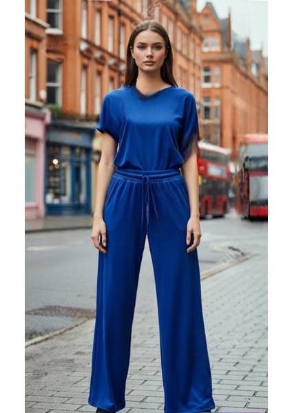 Kadın Fransız Kadife Beli Lastikli Cepli Bol Kesim Eşofman Altı