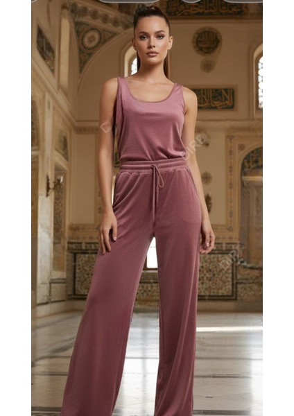 Kadın Fransız Kadife Beli Lastikli Cepli Bol Kesim Eşofman Altı