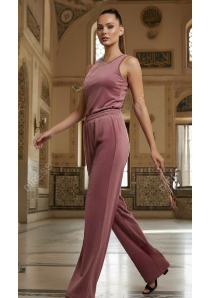 Kadın Fransız Kadife Beli Lastikli Cepli Bol Kesim Eşofman Altı modelleri