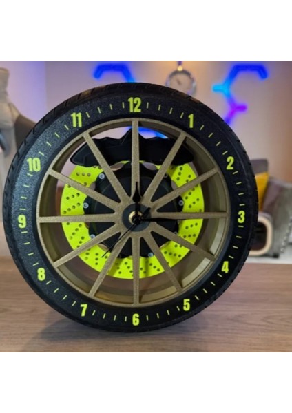 Turbo Zamanlayıcı 3D Baskı Spor Araba Lastik ve Fren Diskli Masa Saati (20X20 Cm) fiyatları