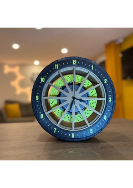 Turbo Zamanlayıcı 3D Baskı Spor Araba Lastik ve Fren Diskli Masa Saati (20X20 Cm) modelleri