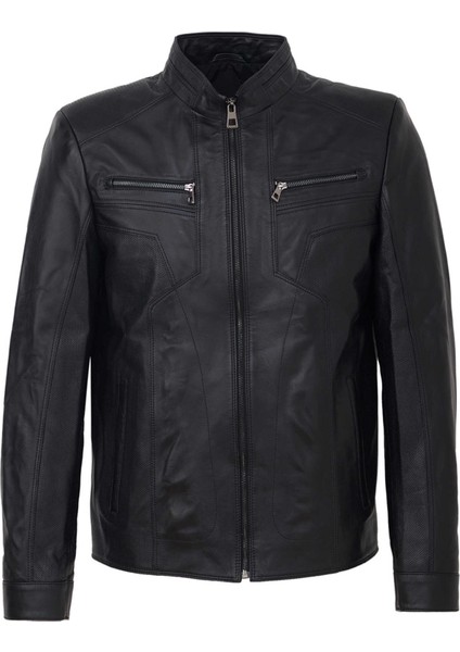 Siyah Hakiki Deri Erkek Hakiki Deri Mont - E25KDM310601-Q3H