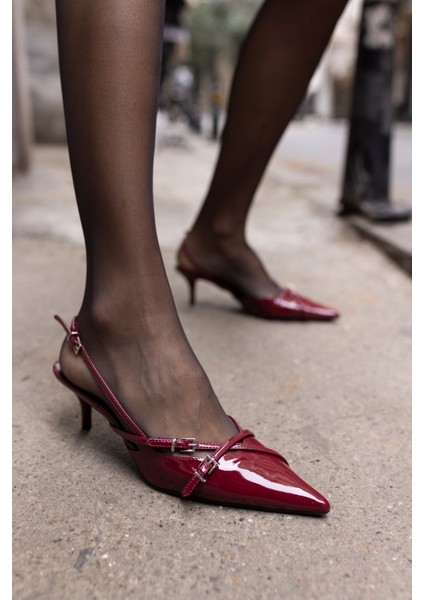 Boris Kadin Bordo Rugan Miu Topuklu Ayakkabi
