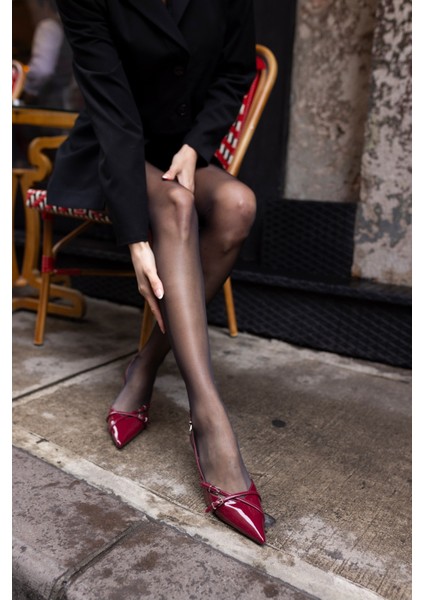 Boris Kadin Bordo Rugan Miu Topuklu Ayakkabi modelleri