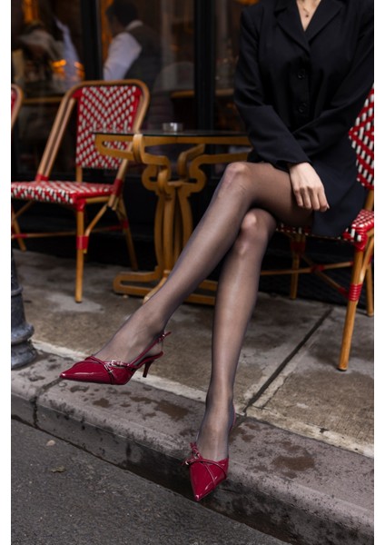 Boris Kadin Bordo Rugan Miu Topuklu Ayakkabi indirimleri