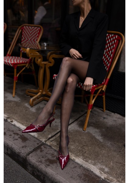 Boris Kadin Bordo Rugan Miu Topuklu Ayakkabi