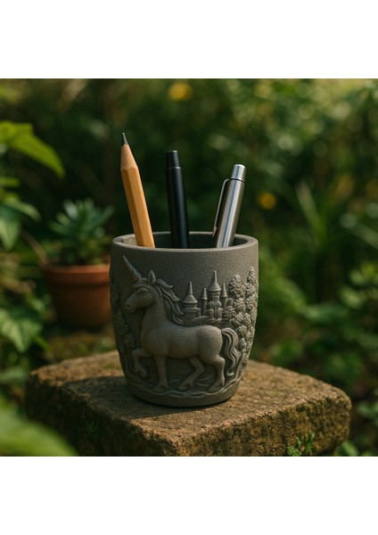 Unicorn Kabartmalı Epoksi Kalemlik - Gümüş Rengi El Yapımı Dekoratif Kutu ve Masaüstü Organizer fiyatları