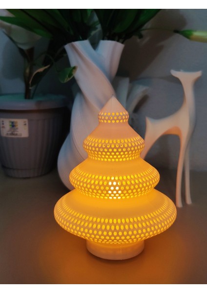 3D Baskı Spiral Desenli Ağaç Model Tealight Lamba